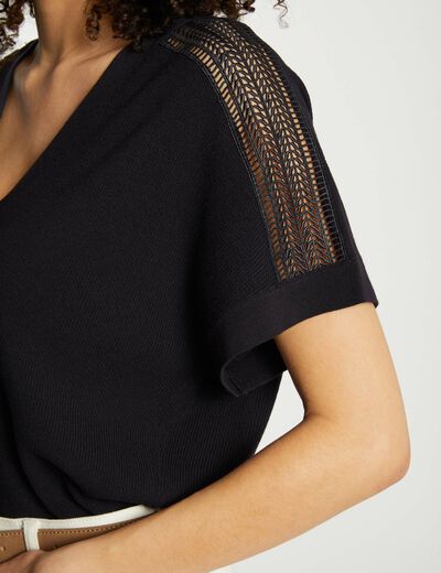 Jersey escote en V manga corta marino mujer