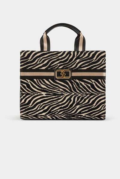 Bolso shopper estampado animal negro mujer