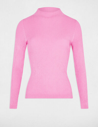 Jersey acanalado cuello alto rosa mujer
