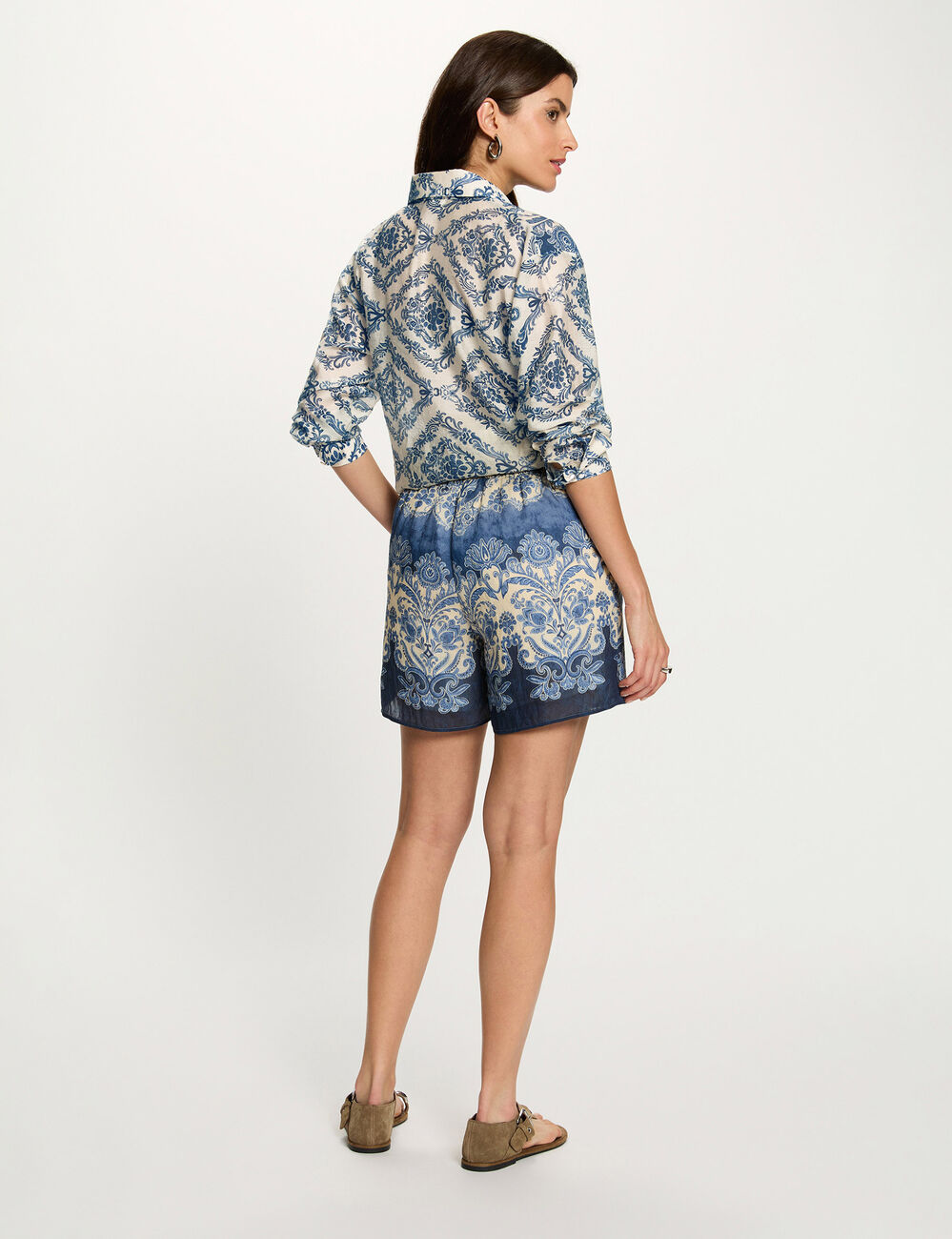 Camisa estampada con cuello vuelto multicolor mujer