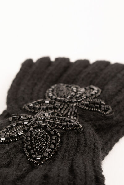 Diadema con detalle de perlas negro mujer
