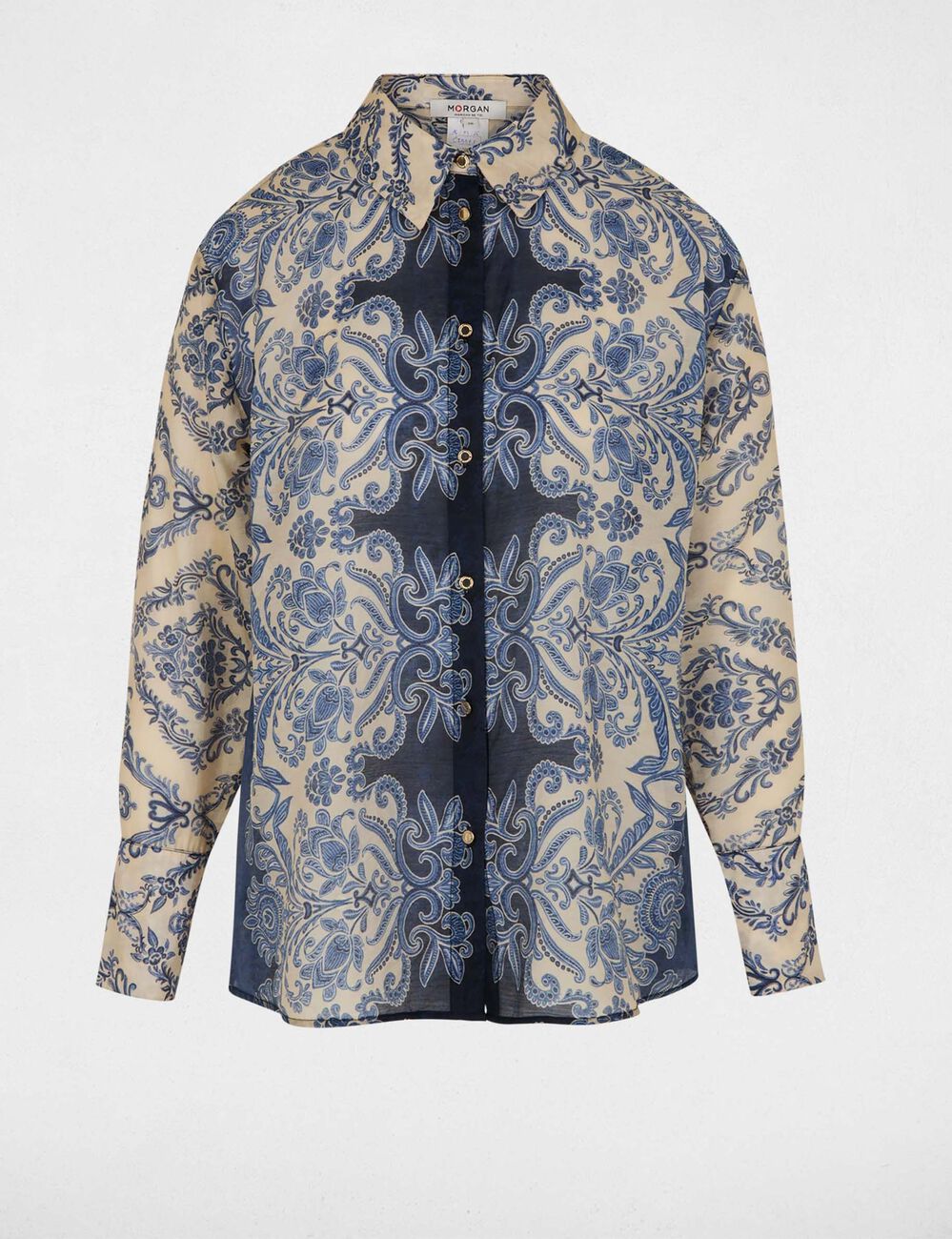 Camisa estampada con cuello vuelto multicolor mujer