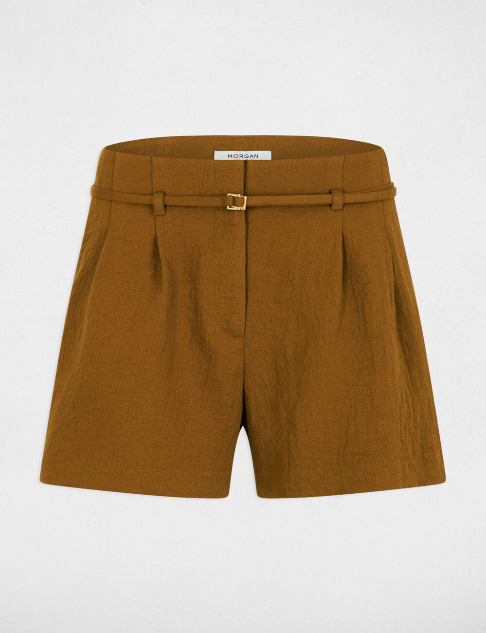 Pantal&oacute;n corto de tiro alto c&aacute;mel mujer