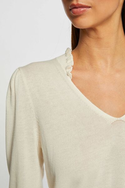 Jersey manga larga con volantes marfil mujer