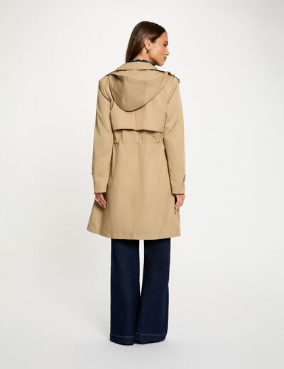 Parka larga con cuello alto beige mujer