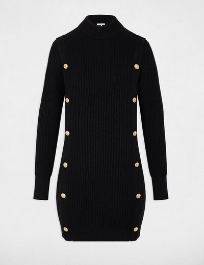 Vestido de punto corto cuello redondo negro mujer
