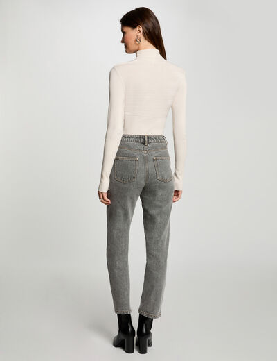 Jersey de cuello alto ajustado marfil mujer