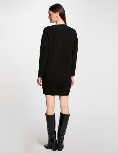 Vestido punto recto con ojales negro mujer