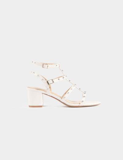 Sandalias de tacón y tachuelas blanco mujer