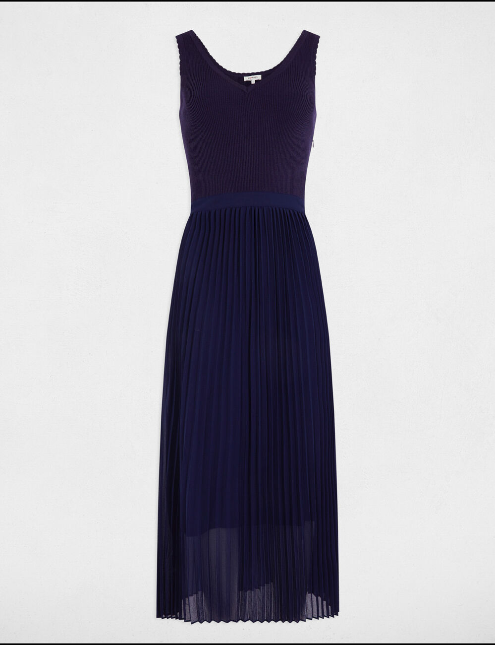 Vestido punto largo entallado azul marino mujer