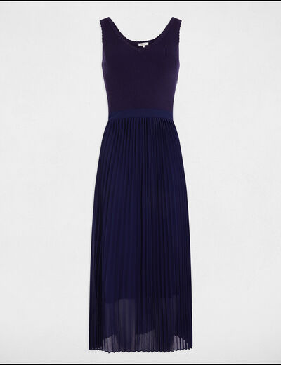 Vestido punto largo entallado azul marino mujer