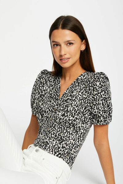 Camiseta con botones estampado animal multico mujer