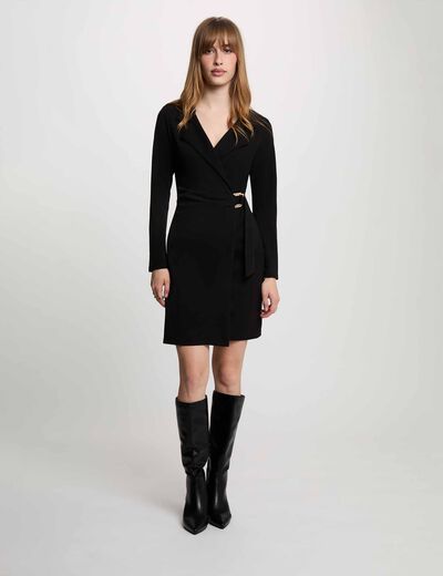 Vestido de crep&eacute; con cuello vuelto negro mujer