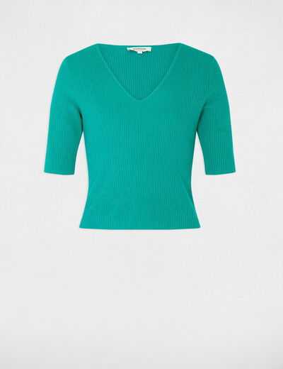 Jersey escote en V azul turquesa mujer