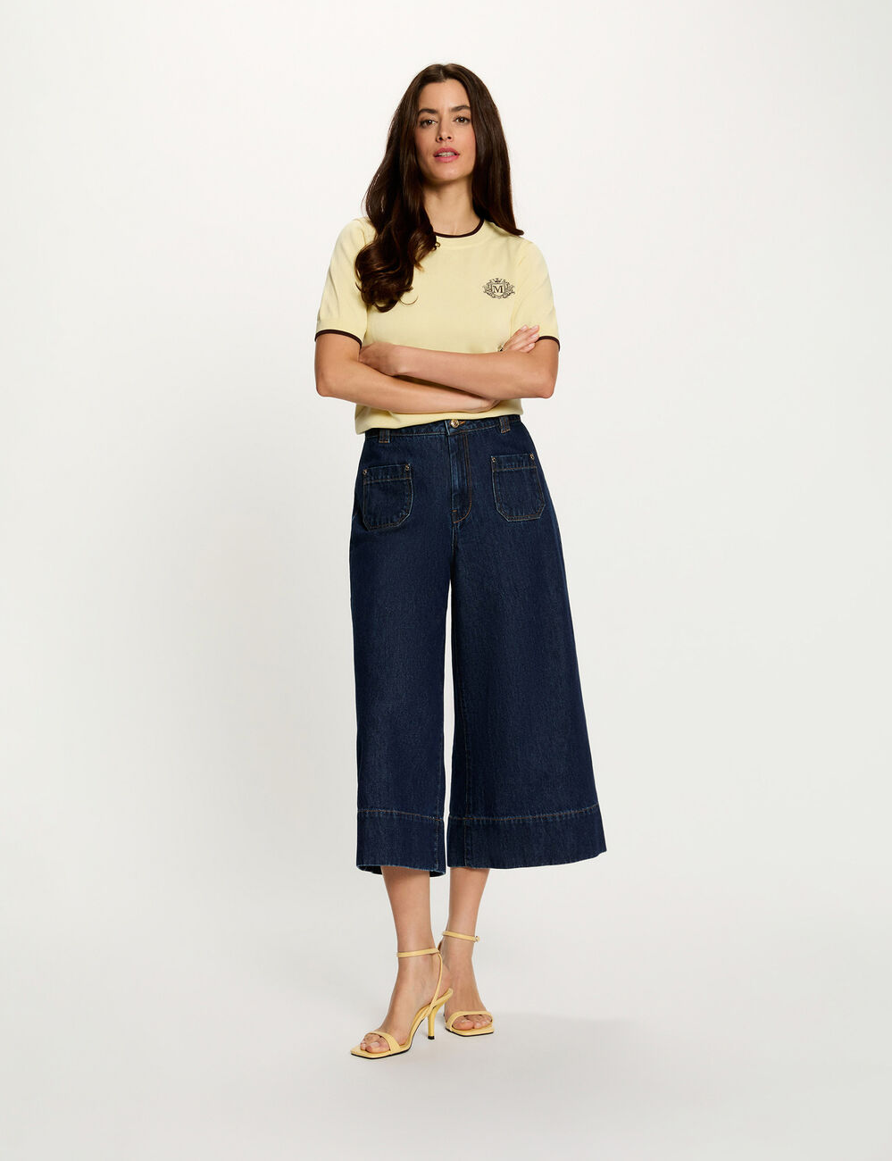 Pantal&oacute;n corto de tiro alto azul mujer