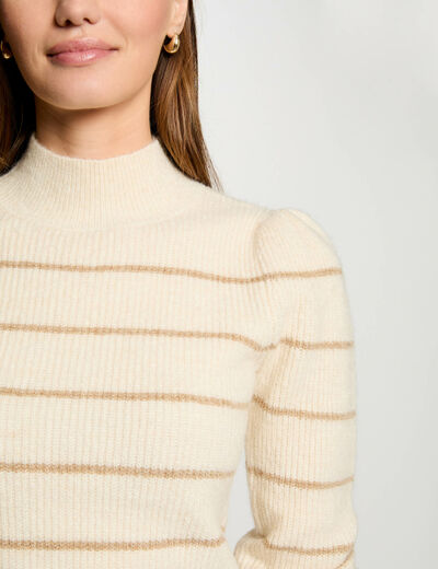 Jersey cuello alto y rayas marfil mujer