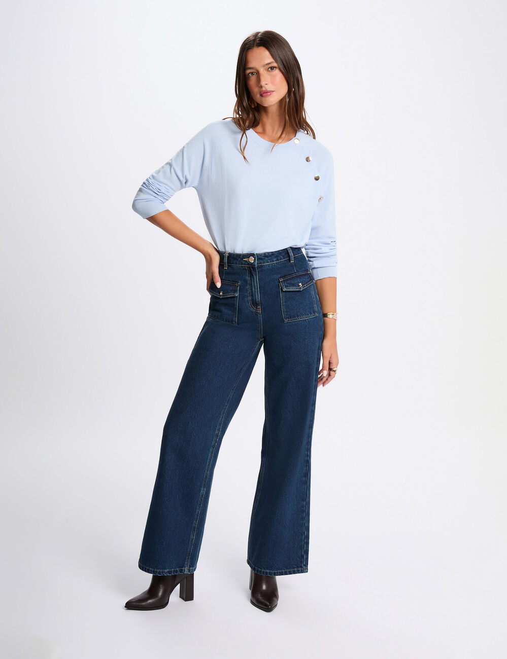 Jersey fino ajustado azul cielo mujer