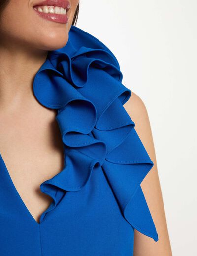 Mono largo con volantes azul eléctrico mujer