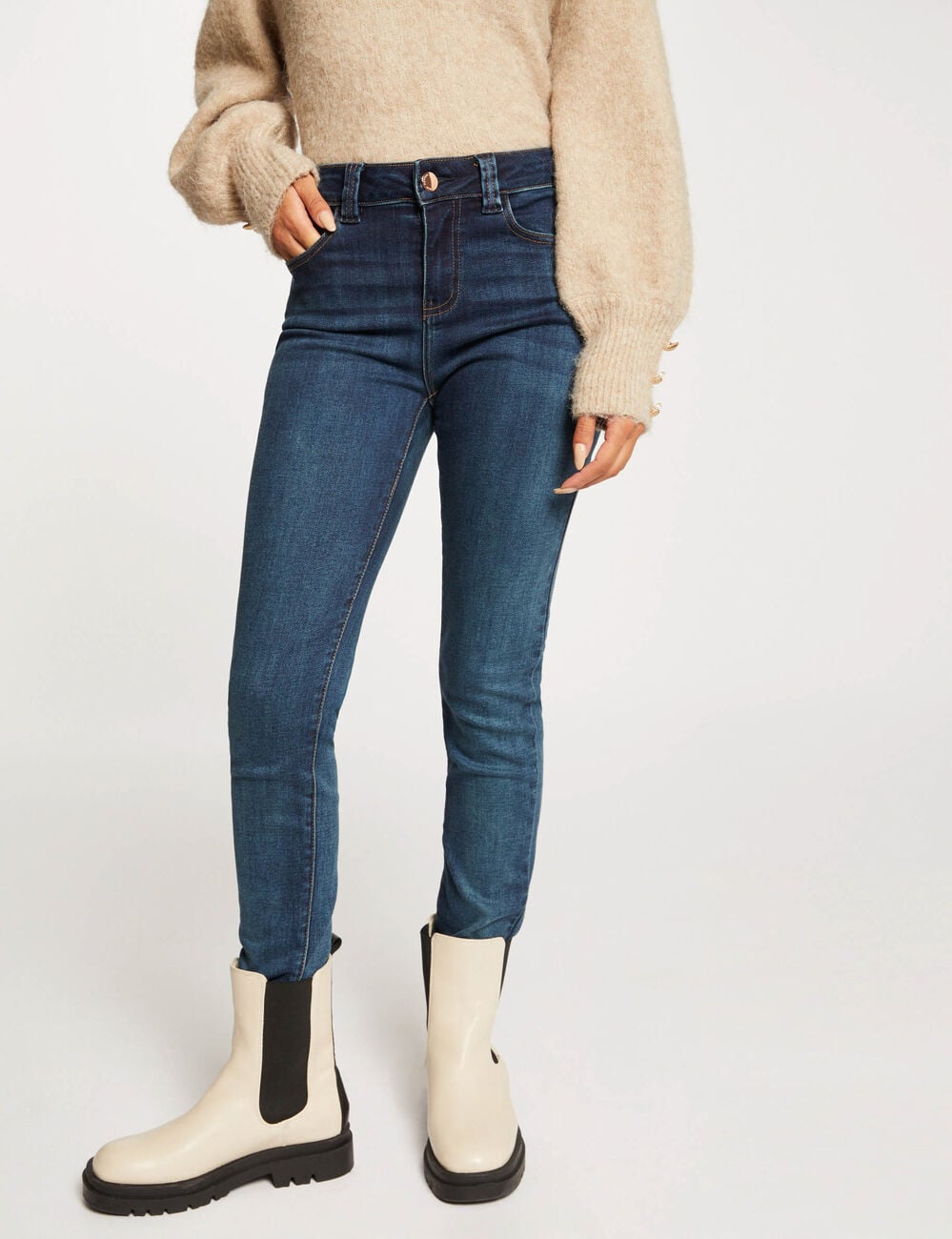 Vaquero slim talle alto denim stone mujer