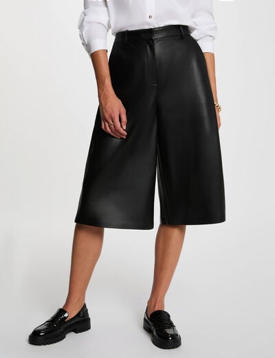 Bermuda ancho de cintura alta negro mujer