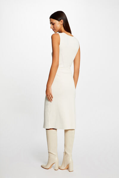 Vestido de punto midi ajustado marfil mujer