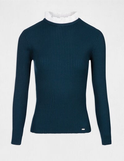 Jersey manga larga cuello plisado verde oscuro mujer