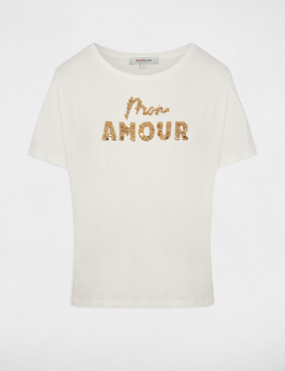 Camiseta bordada con lentejuelas blanco mujer