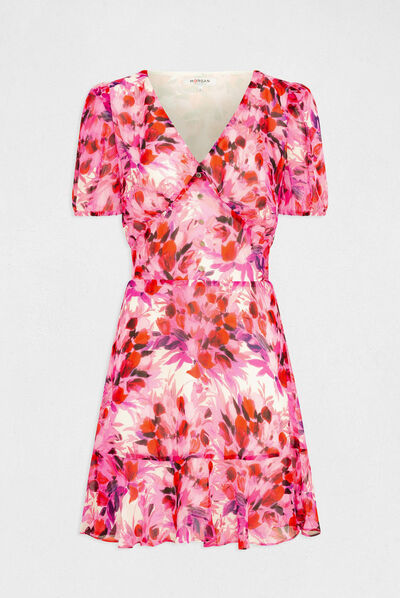 Vestido entallado escote en V estampado multico mujer