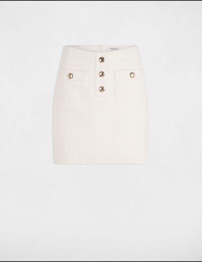 Falda corta de tweed marfil mujer