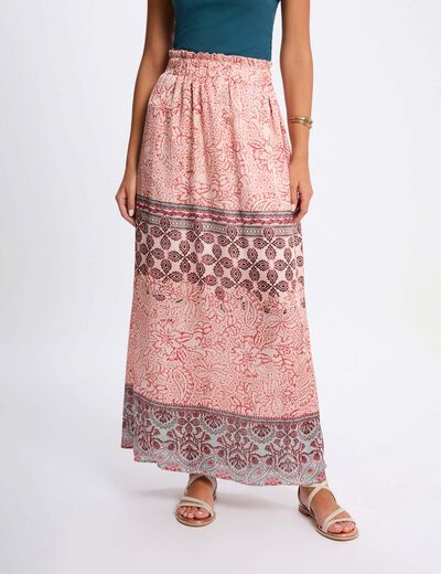 Falda larga fluida multicolor mujer