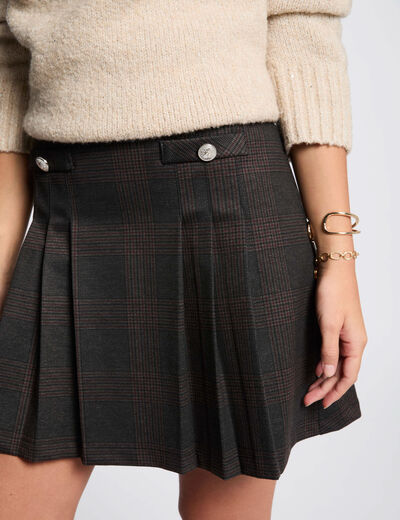 Falda corta estampado cuadros gris moyen mujer