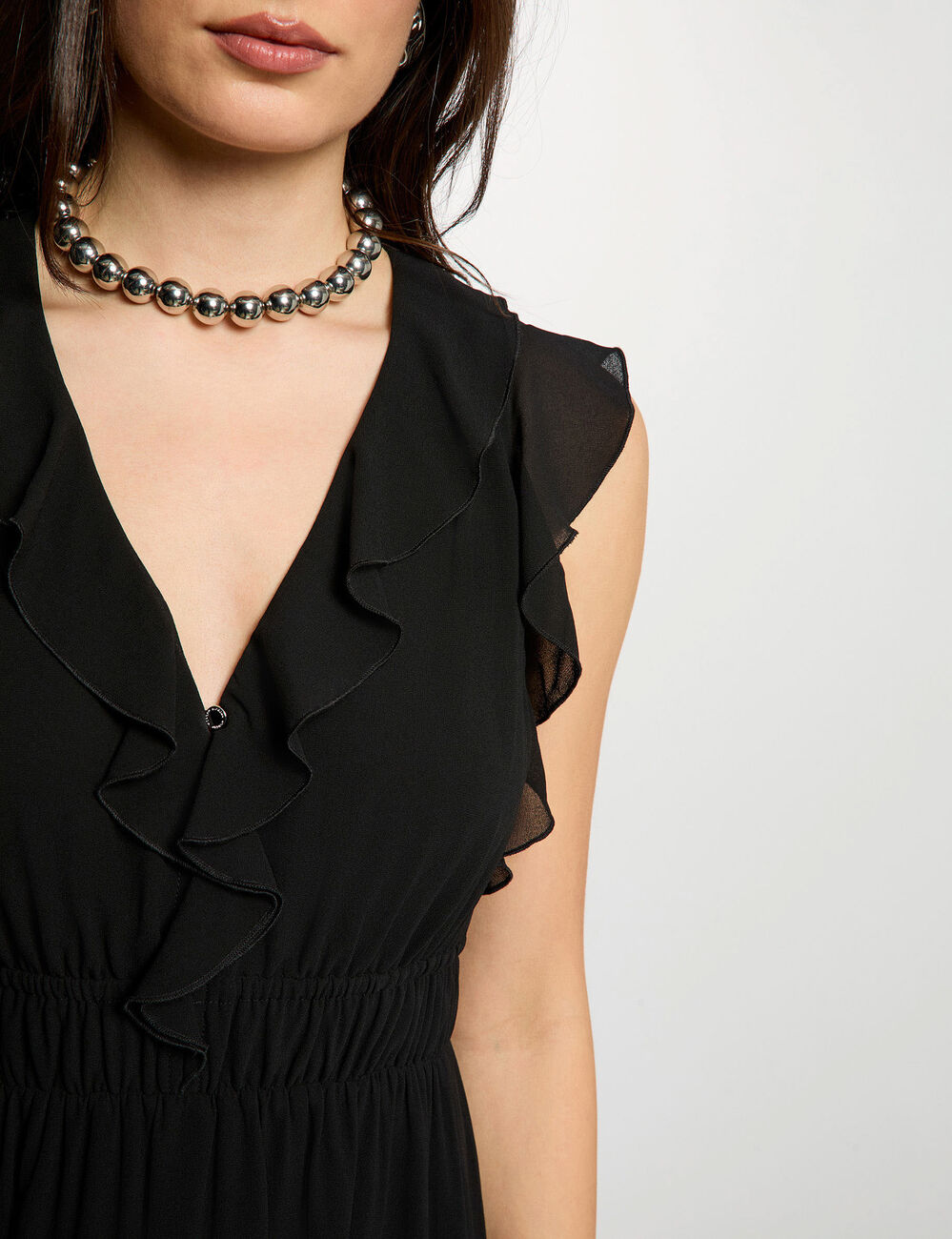 Vestido largo con cuello en v negro mujer