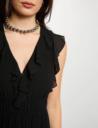 Vestido largo con cuello en v negro mujer