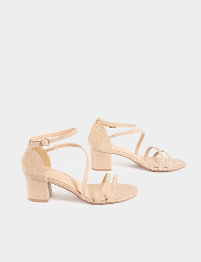 Sandalias de tacón metalizadas beige mujer
