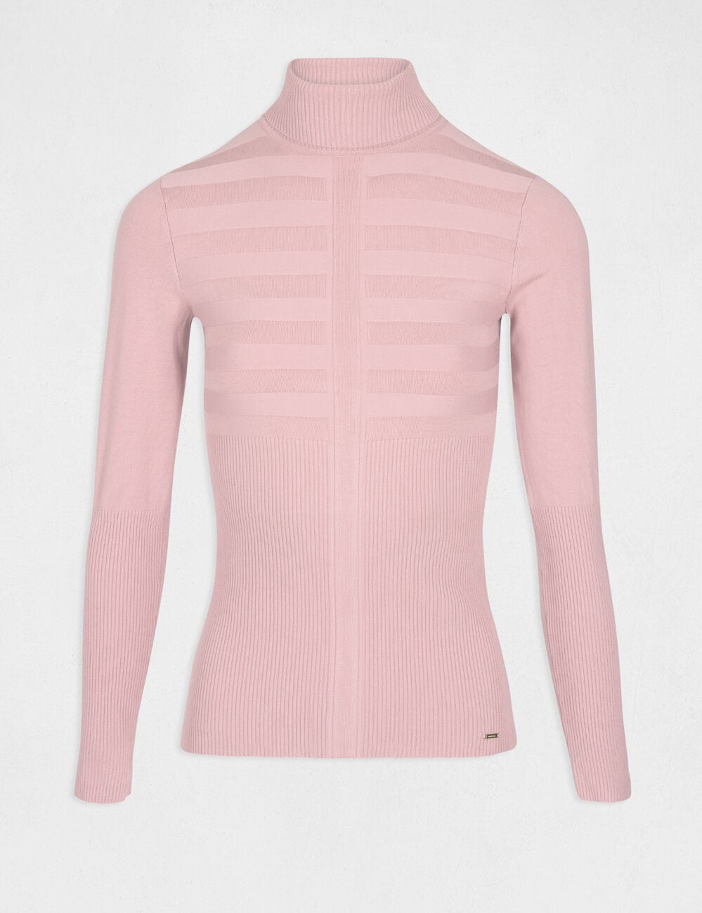 Jersey de cuello alto ajustado rosa claro mujer