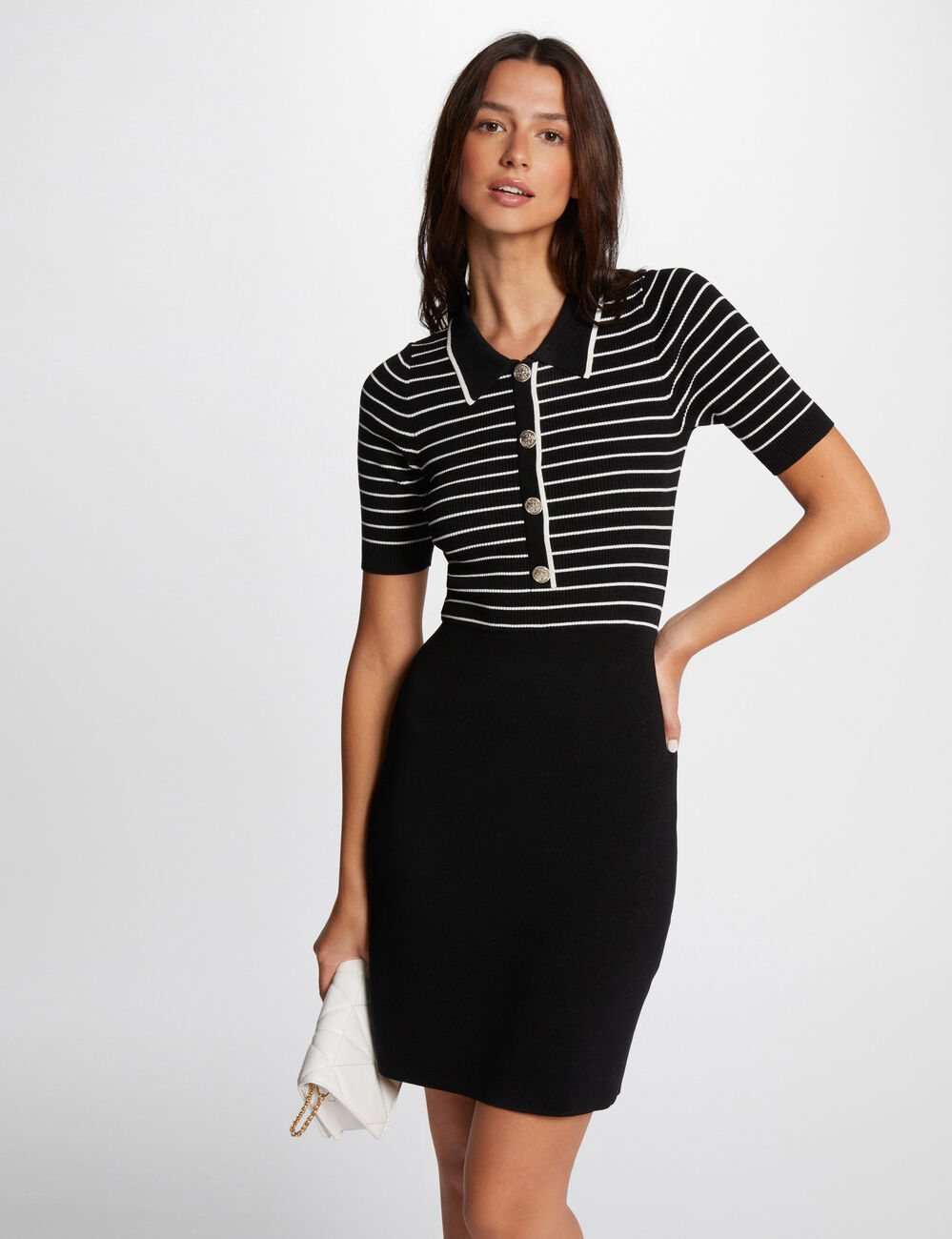 Vestido punto corto con rayas negro mujer