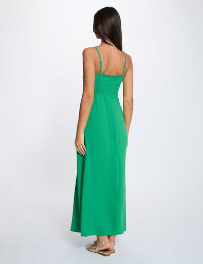 Vestido largo recto abertura verde pradera mujer