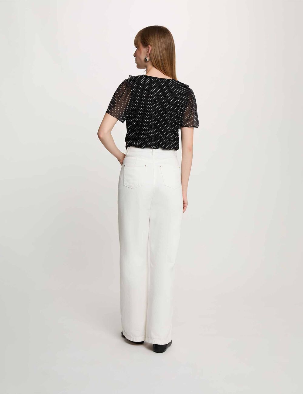 Blusa de gasa con cuello en V negro mujer