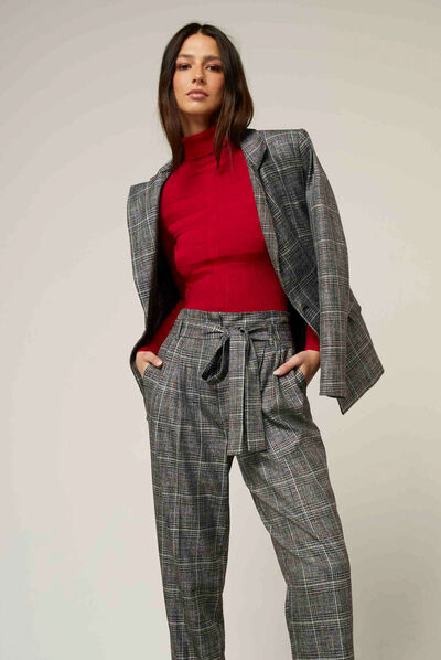 Americana city recta estampado cuadros gris moyen mujer