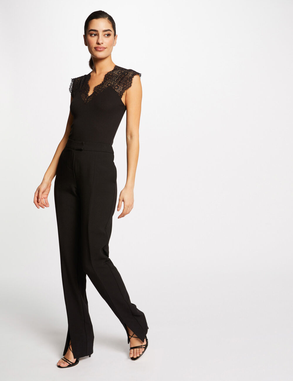 Top tirantes anchos de encaje negro mujer