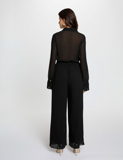 Mono fluido con cuello de solapa negro mujer