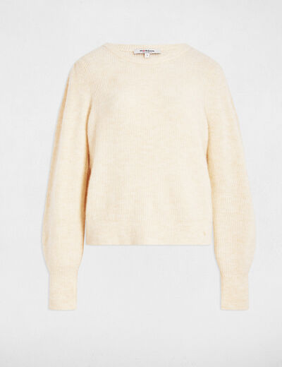 Jersey corto ajustado marfil mujer