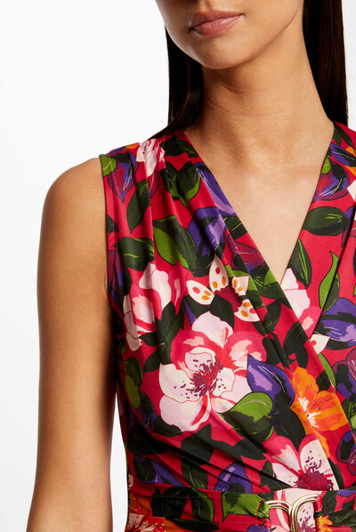 Vestido ajustado drapeado estampado multicolor mujer