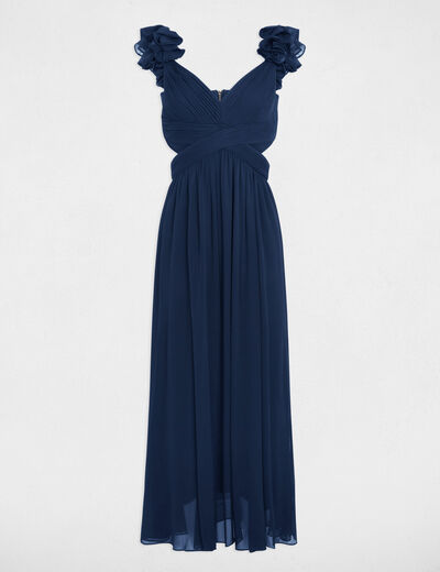 Vestido largo recto holgado azul marino mujer