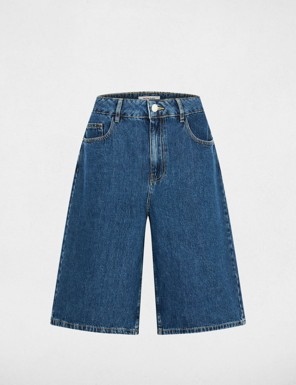 Bermuda de cintura alta denim crudo mujer