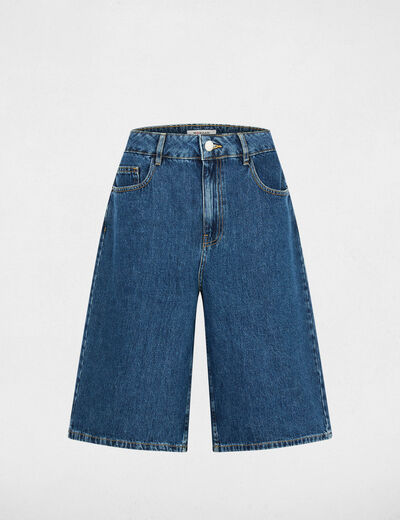 Bermuda de cintura alta denim crudo mujer