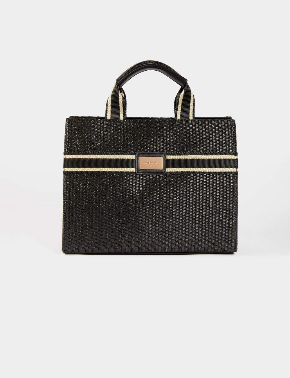 Bolso shopper trenzado negro mujer