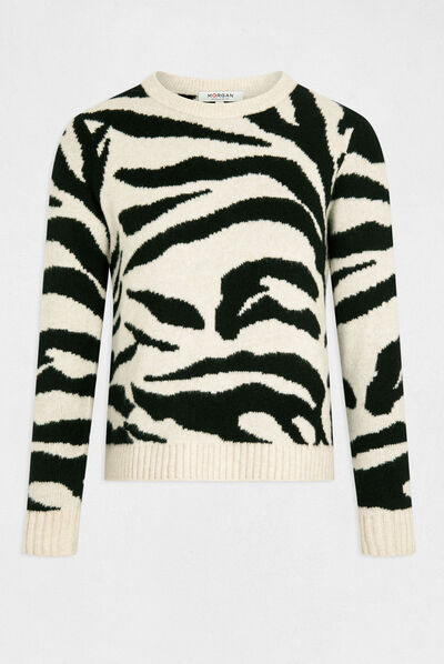 Jersey manga larga estampado de cebra beige mujer