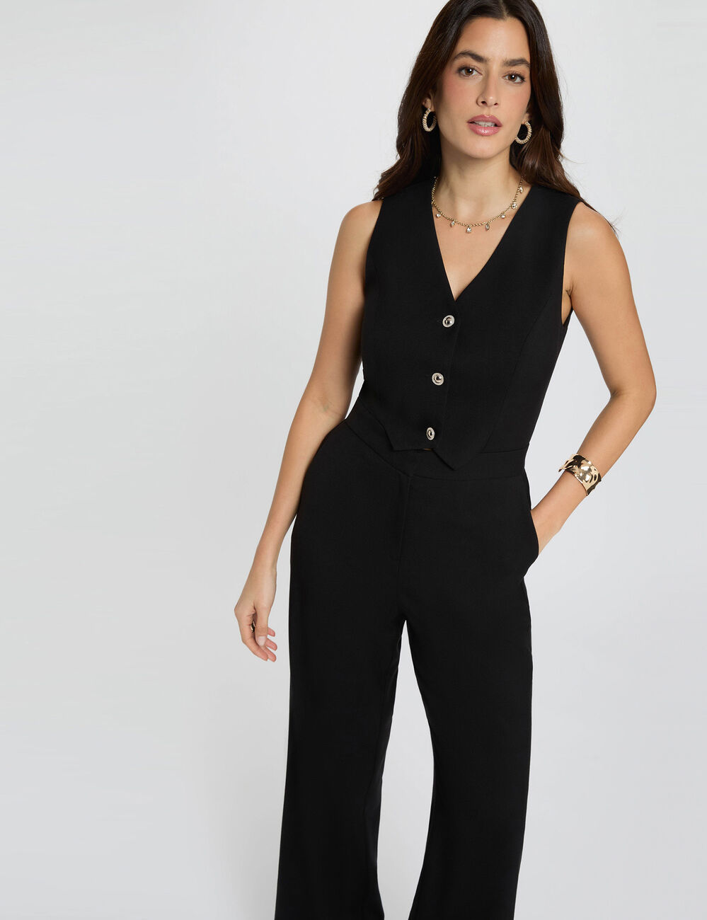 Mono largo escote en V negro mujer
