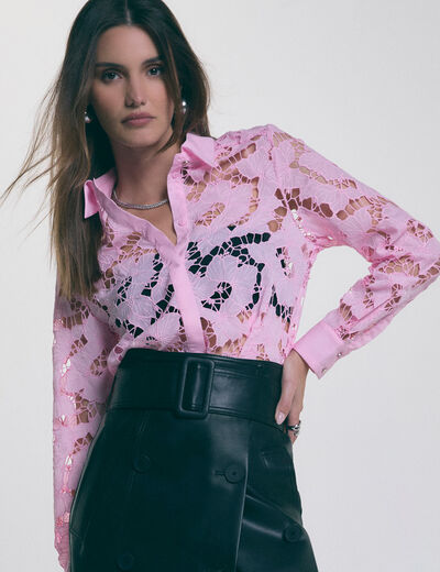 Camisa manga larga rosa claro mujer